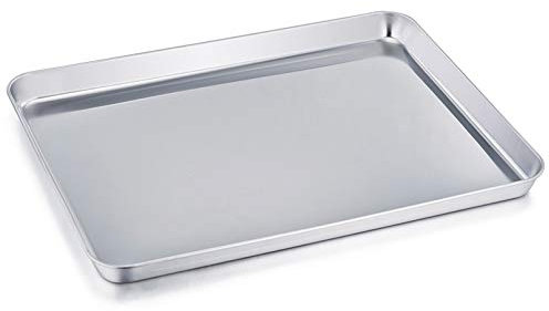 TeamFar Pure Stainless Steel Baking Sheet Cookie Pan Tray, Healthy & Non Toxic, Rust Resistant & Less Stick, Deep Edge & Heavy Duty, Easy Clean & Dishwasher Safe