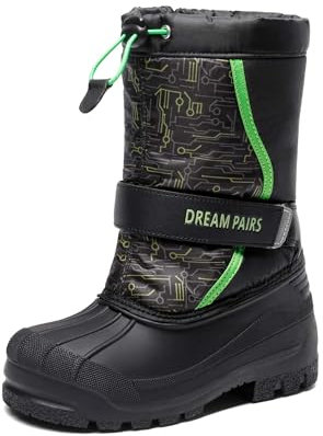 DREAM PAIRS KIDS Bambino Bambina Stivali da Neve Impermeabile Invernali Stivali Caldi Foderati in Pelliccia Sintetica per Ragazzi e Ragazze,Size 28,Nero/Neon/Verde,KAMICK