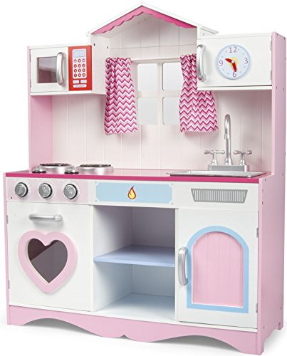Leomark Cucina Rosa in legno, giocattolo per bambini, accessori per cucina, gioco in legno, fornello divertimento PINK PLAY dimensioni: 82x30x101(A) cm