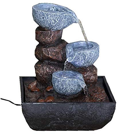 Zimmerbrunnen Tischbrunnen mit LED Beleuchtung Springbrunnen Raumbefeuchter Brunnen Geschenk (20x18x26cm Kaskaden)