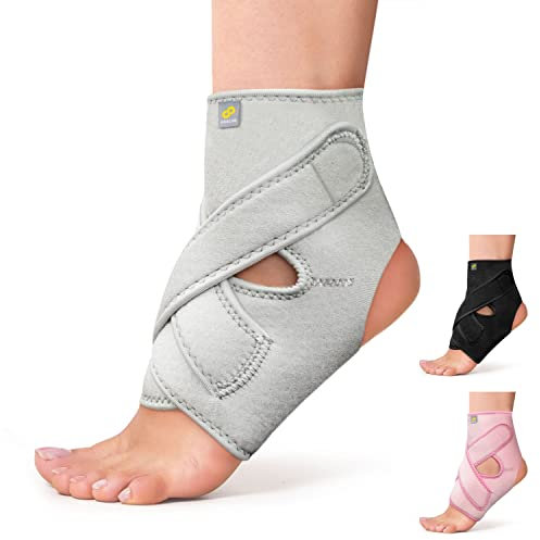 Bracoo Sprunggelenkbandage, Verstellbare Bandage Fußgelenk, Atmungsaktive Knöchelbandage für Plantarfasziitis, Arthritis, Sehnenscheidenentzündung, Knöchelverstauchung, Fersensporn, FS10, Grau, L/XL
