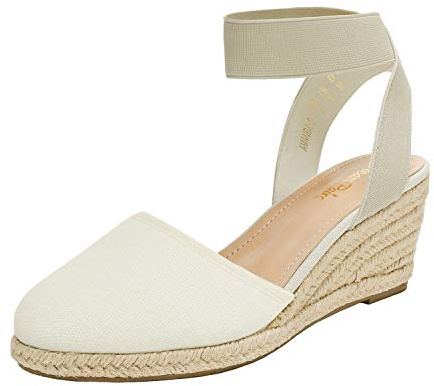 DREAM PAIRS Women's Espadrille Wedge Sandals,Beige/White,9