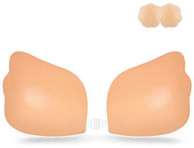 Niidor Wing-Shape Reusable Strapless Backless Invisible Push up Silicone Bra for Women Beige