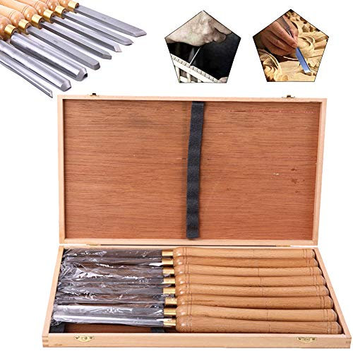 Drechselmesser Set Für Anfänger Und Hobby-Drechsler, 8 Verschiedene Drechselbeitel in Einem Satz Für Das Drechseln Mit Drechselbank, Messing-Aderendhülsen, Buchengriff, Grifflänge: 255 Mm