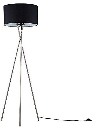 MiniSun | Modern Polished Chrome Metal Tripod Floor Lamp with a Black Lamp Drum Light Shade | Home Décor, Bedside & Desk Lamp