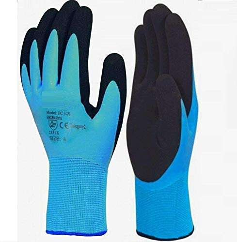 A406 3 Pair Fully Latex coated Work gloves Waterproof Wet Breathable Nylon Grip Safety Work Gloves (Small-7)