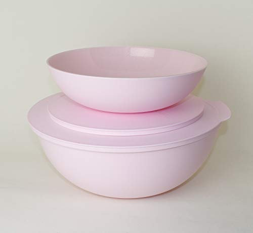 Tupperware Allegra - Cuenco para servir (5 L, rosa/plata, 1,5 L, incluye vaso de princesa, 330 ml), color rosa y plateado