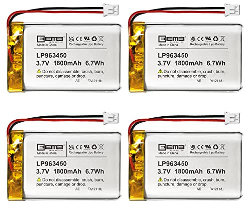 EEMB Lithium Polymer battery 3.7V 1800mAh 963450 Lipo Rechargeable Battery Pack with wire JST Connector for Dashcam and Bluetooth Speaker-confirm device & connector polarity before purchase(4)