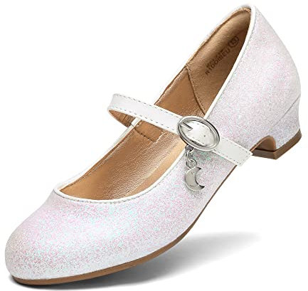 DREAM PAIRS Kids Ballerine Bambina Scarpe Bambina Eleganti con Tacco Festa Principessa Lucida Piatto Scarpe,Size 28.5,Bianco,KFL219