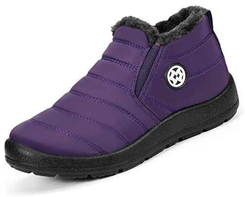 Gaatpot Chaussure Femme Hiver Bottes de Neige Bottines avec Doublure Chaud Fourrure,violet,EU42