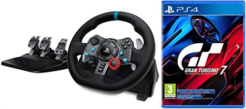Logitech G29 Driving Force Volante de Carreras y Pedales Ajustables, Force Feedback, Aluminio Anodizado, Palancas de Cambio, Volante de Cuero, Enchufe EU, PS5, PS4, PC, Mac + Gran Turismo 7 [PS4]