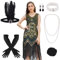 FEPITO Flapper-Kleider im Stil der 1920er Jahre für Damen, mit Fransen und Pailletten besetztes Great Gatsby-Kleid für Damen mit Accessoires im Stil der 20er Jahre(green（style 3）, Small)