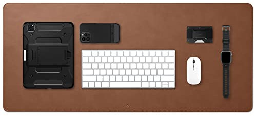 Spigen Schreibtischunterlage aus Velo Vegan PU Leder XXL Mauspad mit Anti-Rutsch-Gummimatte - Braun