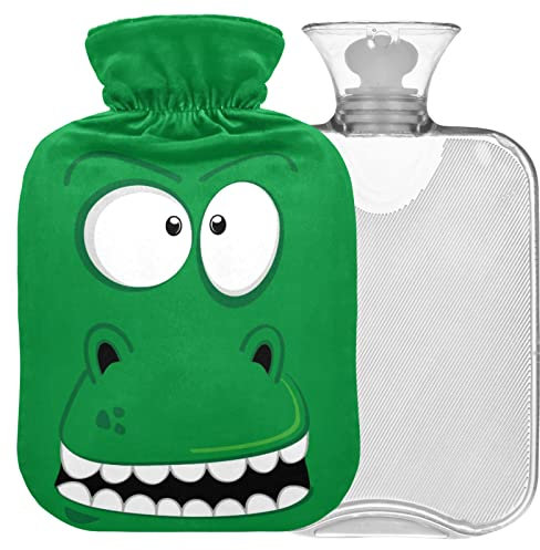 Naanle Wärmflasche mit Bezug T-rex Dinosaurier Warmwasserflasche Wärmflasche für Bett Hand Füße Wärmer Schmerzlinderung Wärme und Kältetherapie 2L groß