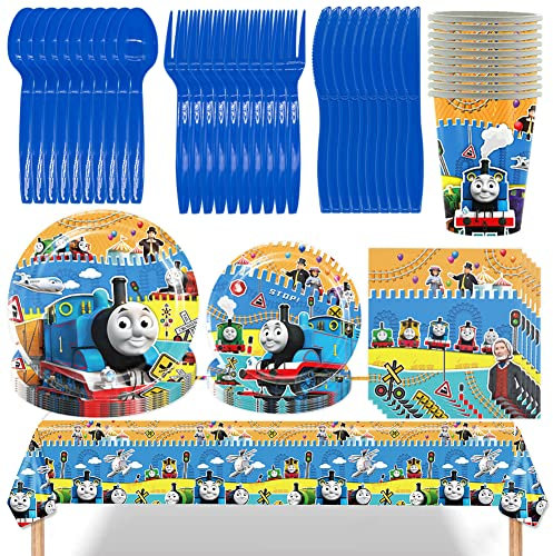 Transportation Theme Th-omas Tableware Birthday Party Decorations Set 81Pieces Vehicle Birthday Boy THomas Tableware, Car Vehicle Tableware Set, Supplies Dump Truck Party Decorations with Plate Cup