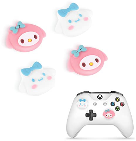 DLseego Anime Theme 4 Thumbstick Kappen Grip Set Caps für Xbox Series X PS5 PS4 Switch Pro Controller,Joystick Schutz Anhänge,Thumb-Stick Grip PS4 PS5 Zubehör,Kaninchen und Wolkenhund