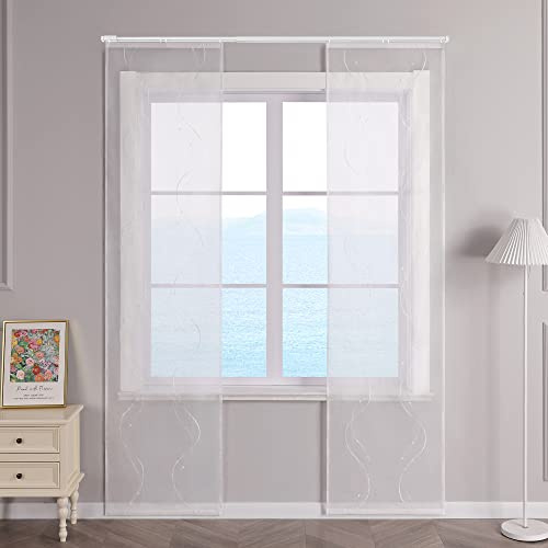 ESLIR Schiebegardinen Voile Flächenvorhänge Set 2er Schiebevorhang Wohnzimmer Gardinen mit Klettband Transparent Vorhang Bestickt Weiß BxH 57x245cm 2 Stück