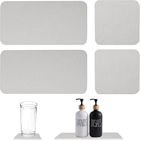 4PCS Water Absorbent Diatomite Tray,Diatomite Coasters Fast Drying Stone Sink Tray, Diatomaceous Earth Soap Dish,Water Absorbing Stone with Non Slip Footrest for Bottles,Hand Soaps Toiletries(White)