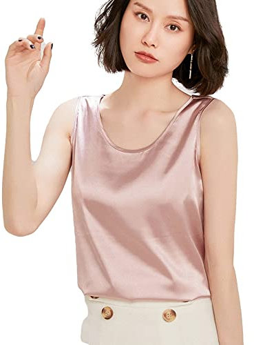 Top Donna Sexy,Canotta Estiva Senza Maniche Canotta Da Donna In Raso Di Seta Rosa Tinta Unita Girocollo Classico Basic Elegante Canotte Canotta Sexy Camicette T-Shirt Per Festa In Ufficio Per Il Tem