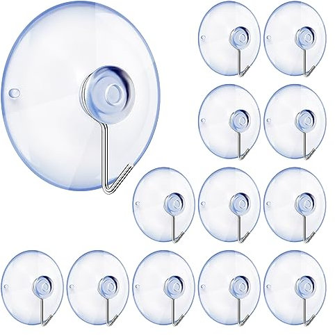 12x Ganchos de Ventosa, Ventosas Multiusos de Plástico con Ventosa, Ganchos de Pared, Colgador para Baño, Cocina, Ducha, Toalla, Ganchos de Pared, Colgadores, Accesorios (40 mm)