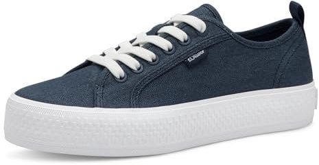 s.Oliver Damen Sneaker flach mit Dicker Sohle aus Stoff, Blau (Denim), 38 EU