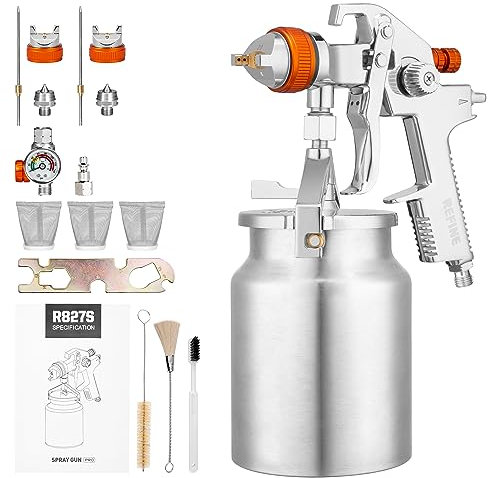 REFINE HVLP Pistolet pulvérisateur de peinture à air avec buses de 1,7 mm et 2 mm, pistolet à peinture automobile 1000 CC avec régulateur d'air, professionnel pour voiture, meubles, peinture de
