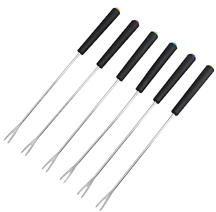 Crapyt Fonduegabeln 6 Stück Grillstäbe Kit Edelstahl Kunststoffgriff Hitzebeständig Marshmallow-Frucht für Brunnen Fondue Camping Picknick Käse Fondue Hot Pot BBQ Outdoor/Indoor
