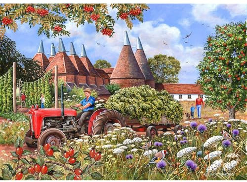 The House of Puzzles - Oast Houses Jigsaw - Big 500 Piece Jigsaws For Adults, Extra Large Pieces, Artist Illustrated, Scenic Landscape, Deluxe Puzzle Gifts