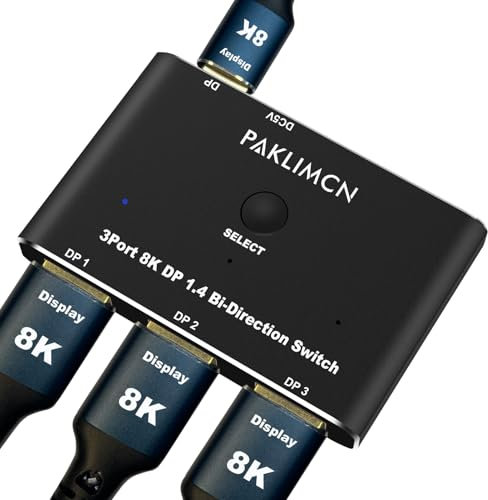 Conmutador DisplayPort 8K60Hz Display Port 1.4 Switcher Box DP 4K @144Hz Conmutador bidireccional 3 en 1 salida, 1 en 3 salidas para mostrar solo un monitor a la vez. No es compatible con