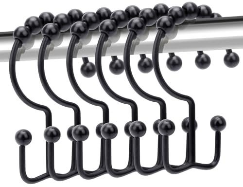 Lot de 12 crochets de rideau de douche double face noirs antirouille en acier inoxydable pour rideau et doublure, chromé.