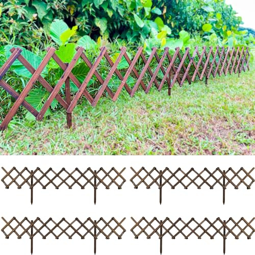 ShopLaLa Gartenzaun – 4 Stück, insgesamt 3,6 m (L) x 43,2 cm (H) Holzgitter, Blumeneinfassung für Hof, Rasen, Landschaft, Terrasse, Outdoor-Dekoration, erweiterbares Pflanzengitter, Tierbarriere-Zaun