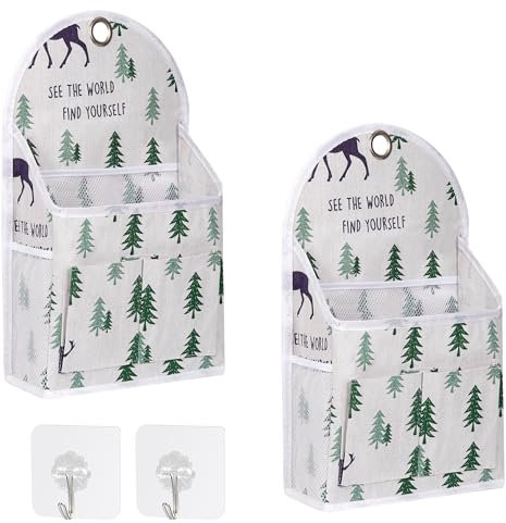 Jeesblsy Wandmontierte Aufbewahrungstasche, Stoffaufbewahrung Nachttisch Türaufhängung Organizer Couch Wandhalterung Aktenhalter Hängeaufbewahrung(Grün Deer)
