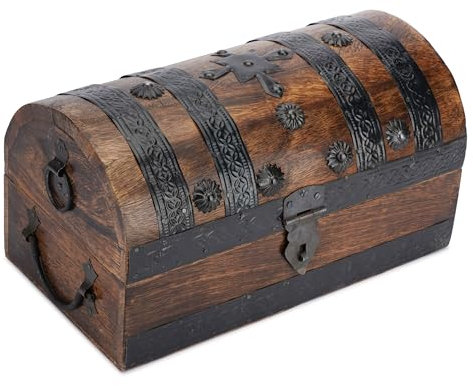 Ajuny Coffre au Trésor de Pirate en Bois Fabriqué à la Main Boîte de Rangement Vintage et Décorative Bandes de Coquillage Grand Support pour Bijoux et Bibelots – Cadeau de Décoration