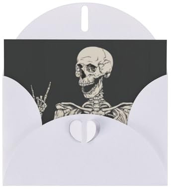 OPSREY Geburtstagskarte mit Umschlag, Motiv: Totenkopf, Rockroll, Skelettknochen, für alle Anlässe