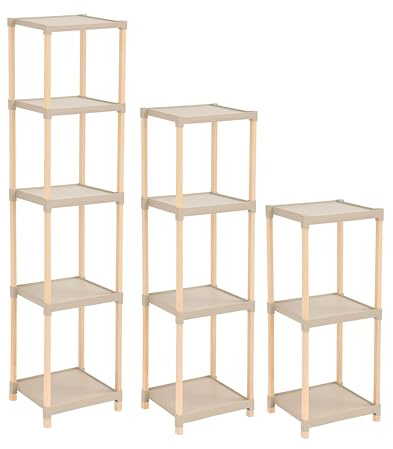 vienberg 3er Set Standregale, Ablageregale | 3-4-5 Ablagen, 132-100-68cm hoch | werkzeugloser Einbau, Stecksystem | Massivholz | Regal für Wohnzimmer Badezimmer Regal, Küchenregal, Regalsysteme
