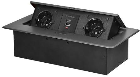 Miratic Regleta Enchufes - Empotrable Mesa - Enchufe Multiple con Borde Plano Fresado Regletas Enchufes con Cargador USB 2 2P+Z (Schuko) 2X USB (typ A+C; 3,6A) - Ideal para Oficina y Hogar