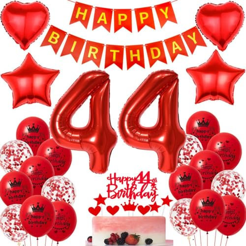 Ohaoduo 44 Geburtstag Deko Frauen rot 44 Geburtstag Dekoration rot Geburtstagsdeko 44 jahre Frau Luftballons Folienballon 44. Party Deko 44 Frauen Mädchen Tortendeko