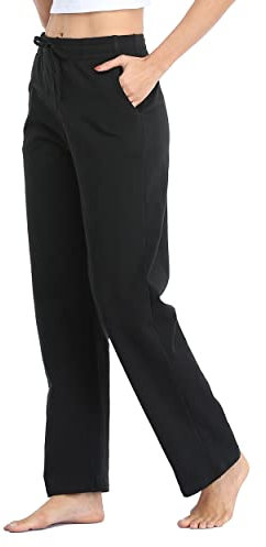 WILLIT Pantalones de chándal para mujer, de algodón, pantalones largos para el tiempo libre, pantalones de deporte, yoga, pierna recta, deporte, lounge, pantalones de chándal con cordón con bolsillos