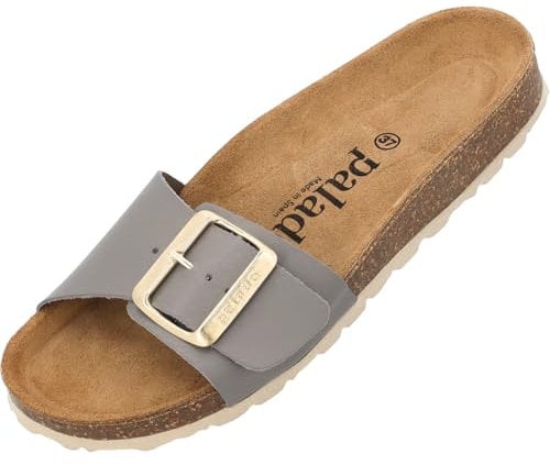 Palado Pantoletten Damen Malta EGS Matt Premium Leather - elegante Sandalen Made in Spain - bequeme Hausschuhe mit Kork-Fußbett - modische Sommerschuhe Grau UK9 - EU42