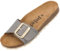 Palado Pantoletten Damen Malta EGS Matt Premium Leather - elegante Sandalen Made in Spain - bequeme Hausschuhe mit Kork-Fußbett - modische Sommerschuhe Grau UK9 - EU42