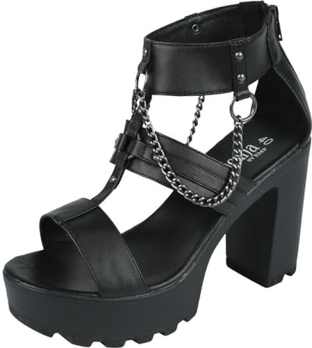 Gothicana by EMP Damen Schwarze High Heels mit Ketten und Ringen EU39