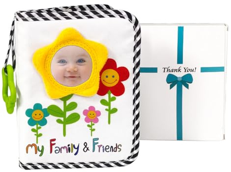 Boczif Baby Photo Album, Memory Book Holds 18PCS 4X6 Pictures (Sunflower) | Soft Photo Cloth Book with Sunflower Baby-safe Mirror, Gift for Baby Shower Newborn Toddler Boy Girl