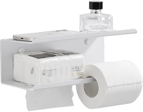Porte Rouleau Papier Toilette, NEWRAIN Support Papier Toilette sans Percage,Derouleur Papier Toilette Murale(Perforé/Non perforé),Blanc Distributeur Papier Toilette