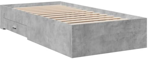 vidaXL Bettgestell, Bett mit Schubladen, Bettrahmen mit Sperrholzlatten, Einzelbett für Schlafzimmer, Schubladenbett, Betongrau 90x200cm Holzwerkstoff