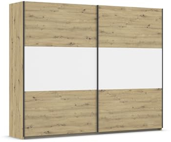 Rauch Möbel NEO, Schwebetürenschrank, Eiche Artisan/Weiß, Breite 261 cm | Kleiderschrank mit Schwebetüren, Schiebetüren, 2-türig, für Schlafzimmer, Kinderzimmer, Jugendzimmer, Homeoffice, Garderobe