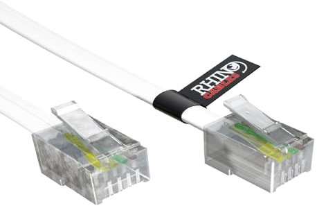 rhinocables ADSL RJ11 High-Speed Telephone & Internet Cable | Universal Compatibility for BT, Modem, Router, Landline & Broadband | Durable Copper Core for Optimal Signal (10m,White,Pack of 7)