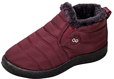 Janly Stivali invernali da neve a tubo corto idrorepellenti piatti in velluto Donna Stivali da donna caldi Stivali 883 (Red, 39)