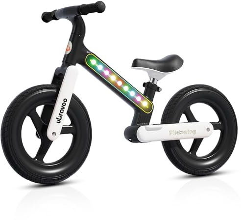 UBRAVOO Kinderfahrrad Fit in Joy,12 Zoll Leichtes Nylon-Kinderfahrrad mit LED-Beleuchtungsrahmen, Pedalloses Trainingsfahrrad für 3 bis 7 Jahre Mädchen & Jungen (Schwarz)