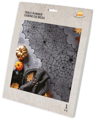 FIESTAS GUIRCA | Camino de Mesa Telarañas (45x183 cm) - Decoración de Mesa para Halloween y Fiestas de Disfraces - Ideal para Celebraciones y Eventos - Negro