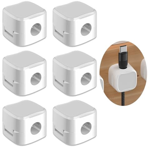6 Stück Kabelhalter Magnetisch Kabelclips, Verstellbare Kabel Organizer, Magnetische Schreibtisch Kabel Organizer Management, Stark Haftende Draht Ladegerät Halter für Nachttisch (Weiß)